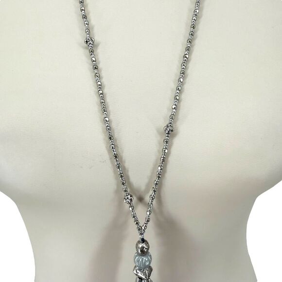 J. Jill Charm Tassel Necklace Long Silver Tone Beaded Blue Pendant 32” Boho NWT - Picture 8 of 13